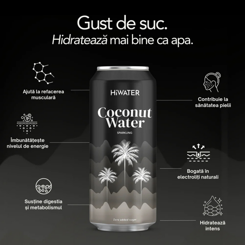 Apa de cocos naturala carbogazoasa, HiWater Bax 24x320ml