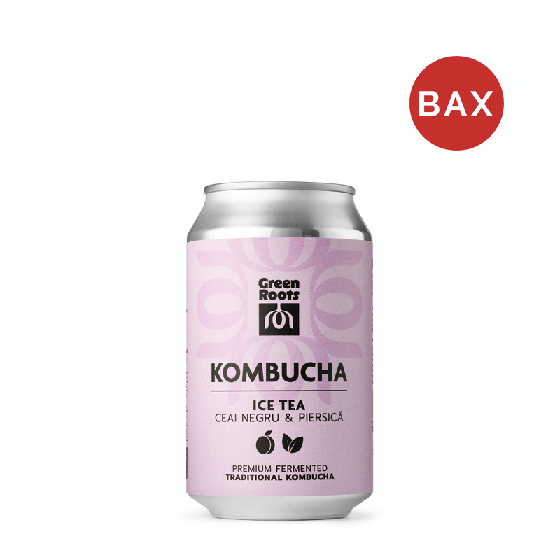Kombucha cu Ceai negru si Piersica, Green Roots, Bax 24x330ml