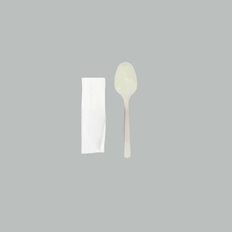 Set lingura cu servetel alb, Horeca 100buc/set