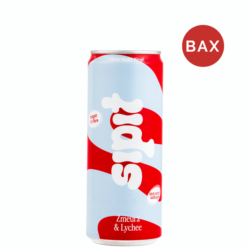 Bautura racoritoare carbogazoasa prebiotica cu Zmeura si Lychee, Sipit Bax 24x330ml