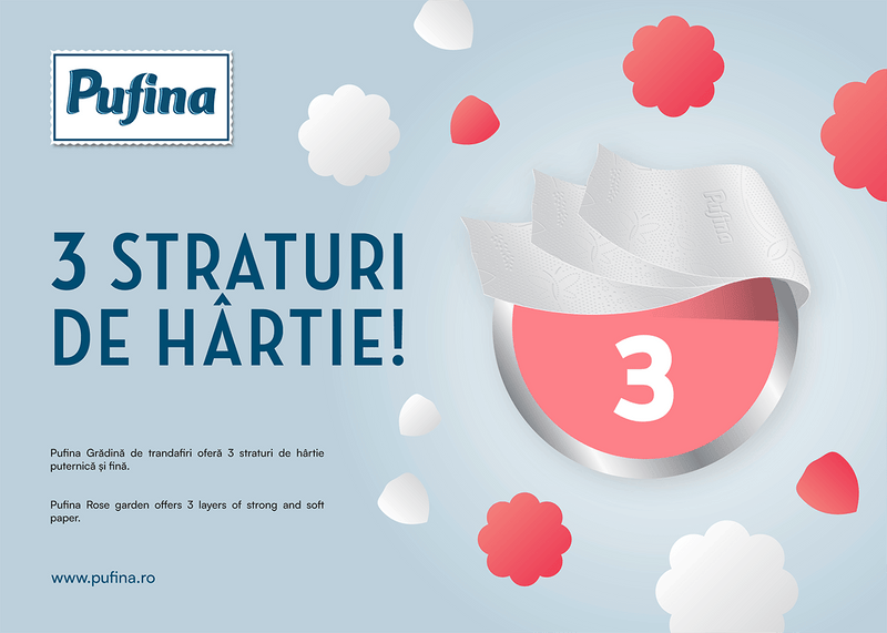 Hartie igienica 3 straturi cu aroma de trandafiri, Pufina, 8 buc