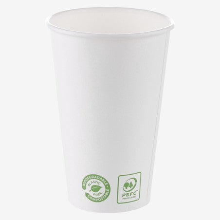 Pahare carton zero plastic compostabile albe 480ml, Biodeck pachet 25buc