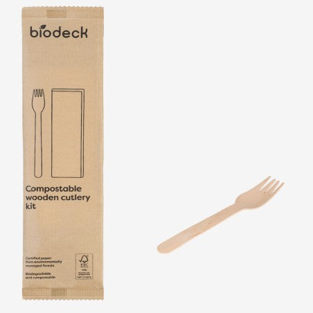 Seturi furculita lemn+servetel, Biodeck Bax 250buc